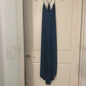 BNWT Zara blue crinkle flowy satin maxi dress size small racer back